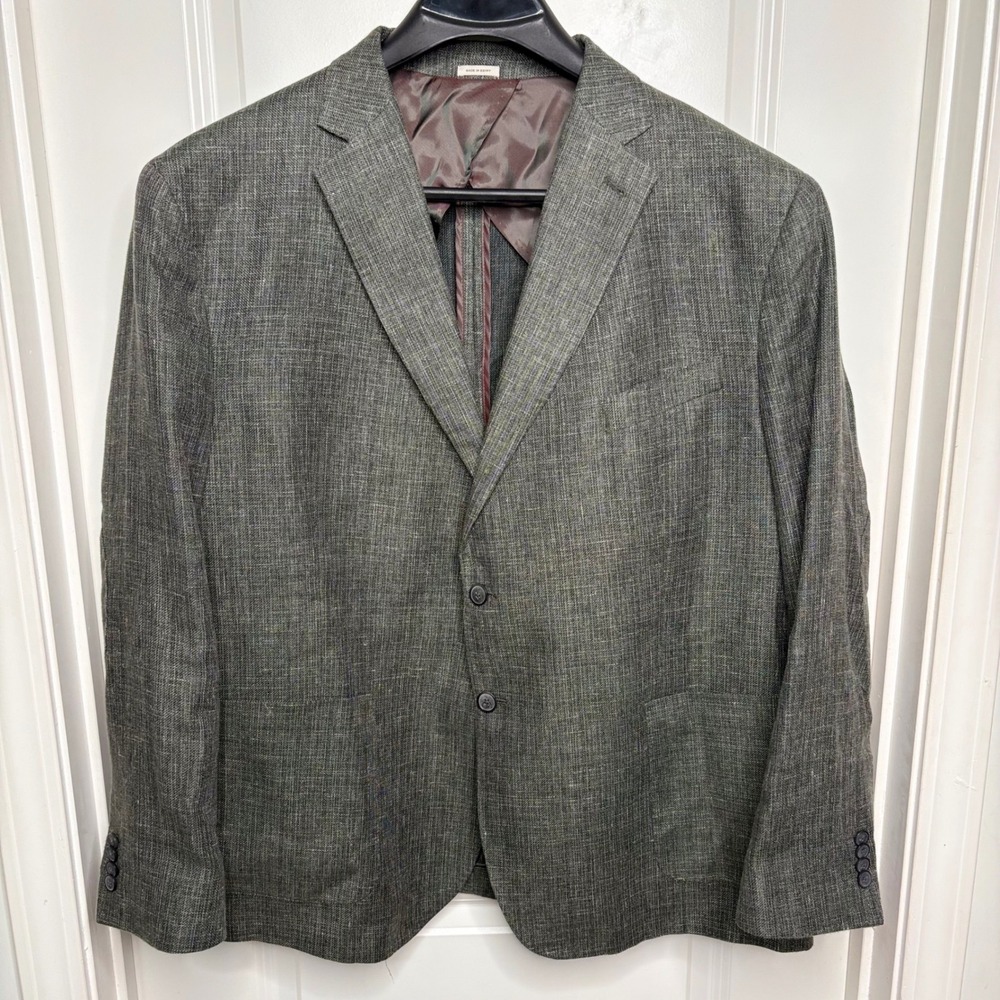 Joseph Abboud Heritage 52R Guabello DOBG Gray Olive Wool Linen Blazer Sport Coat
